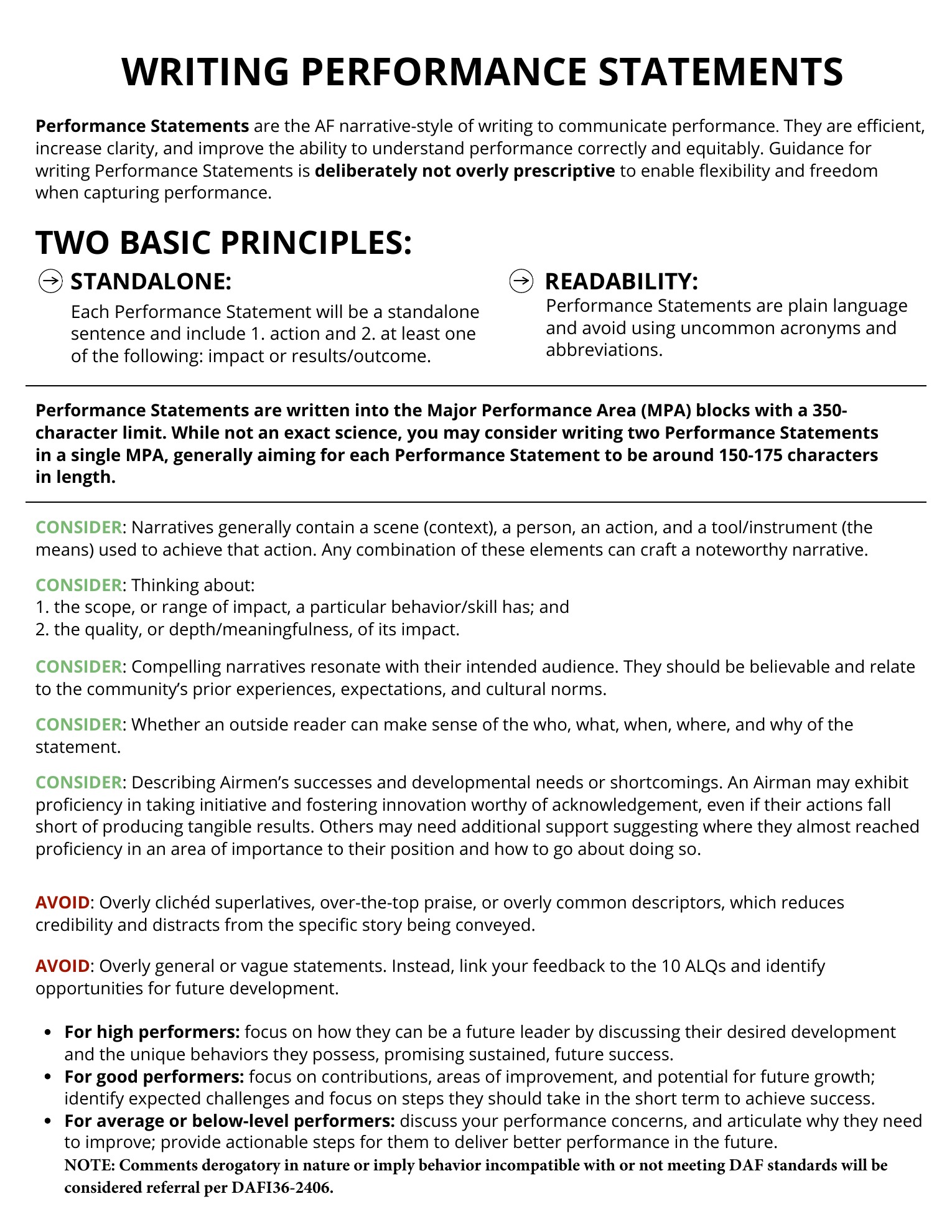 ALQ guide page 4: writing performance statements